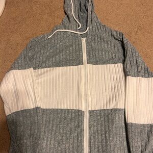 Women’s s Gray and White Hooded Sweater